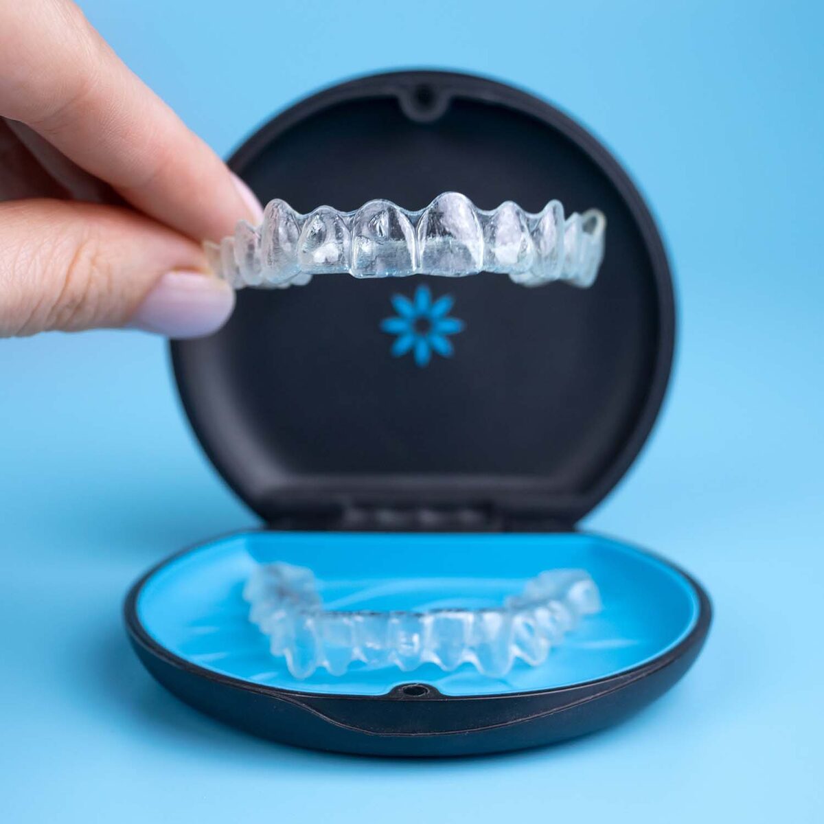 Invisalign clear aligners in their case